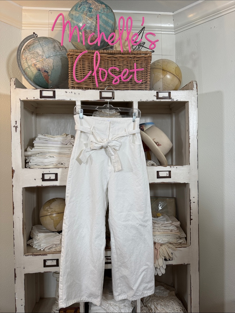 Modern Citizen Off-White High-Rise Paperbag Waist Pants